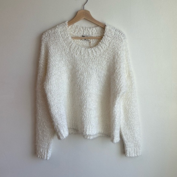 Show Me Your MuMu Women’s Crop Knubby Knit Sweater In White Eyelash NEW Large